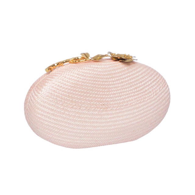 Contemporary Joanna Oval Clutch in Pale Pink With Gold Flower Clasp For Sale - Image 3 of 7