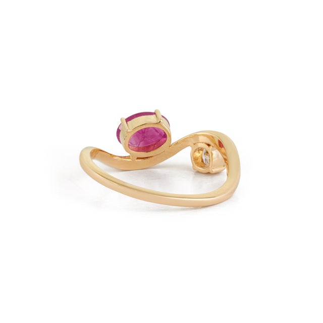 Natural Ruby & Round Brilliant Diamond Modern Ring 14k Yellow Gold Size 5 For Sale - Image 10 of 18
