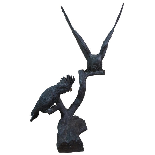 Realism Mid Century Lifesize French Bronze Parrots Cockatoos Birds Sculpture Statue For Sale - Image 3 of 13