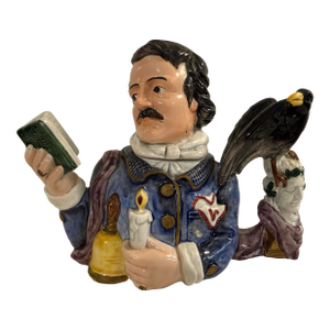 1990s Fitz and Floyd Edgar Allan Poe Character Jug With Raven – Literary Figural Pitcher