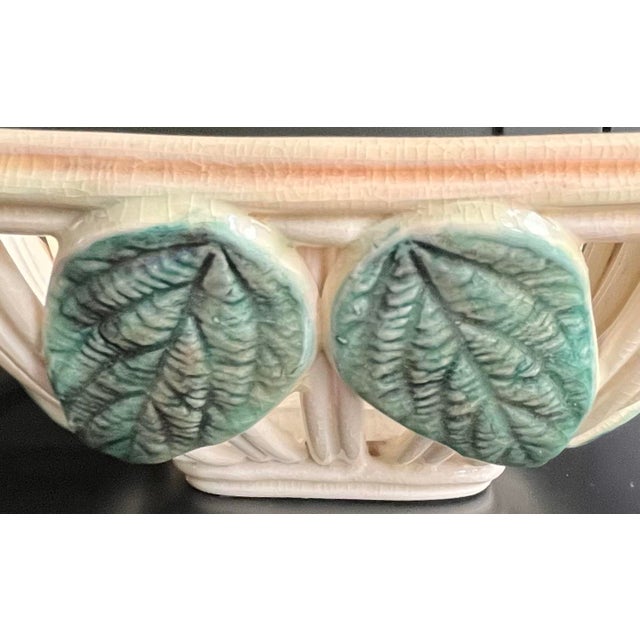 Cream Vintage French Open-Weave Ceramic Bowl With Barbotine Lemon Leaves For Sale - Image 8 of 12