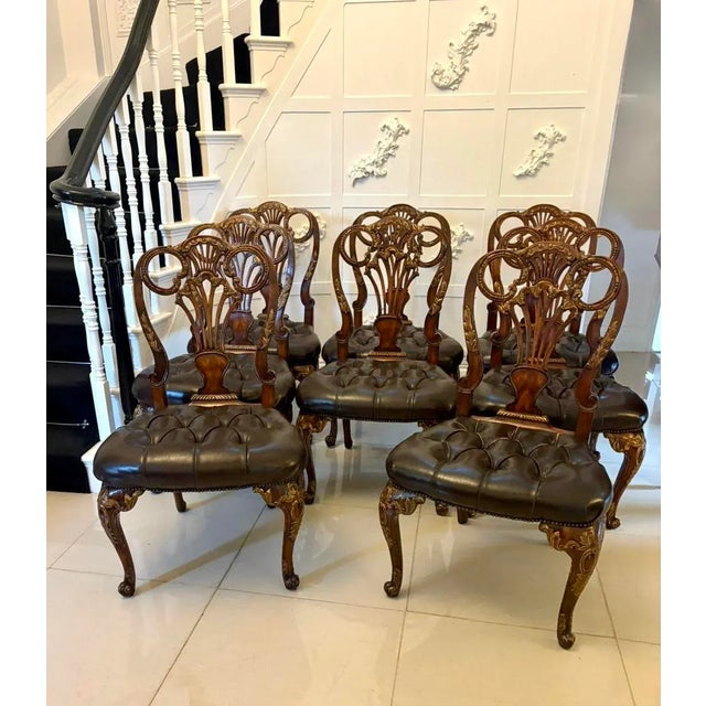 Antique Edwardian Carved Walnut and Gilded Dining Chairs, 1900, Set of 8 For Sale - Image 15 of 15