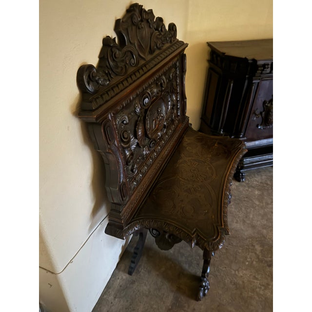 Highly Carved Antique Italian Bench c.1860 Figural Carvings All Three Sides in Excellent Condition For Sale - Image 4 of 6
