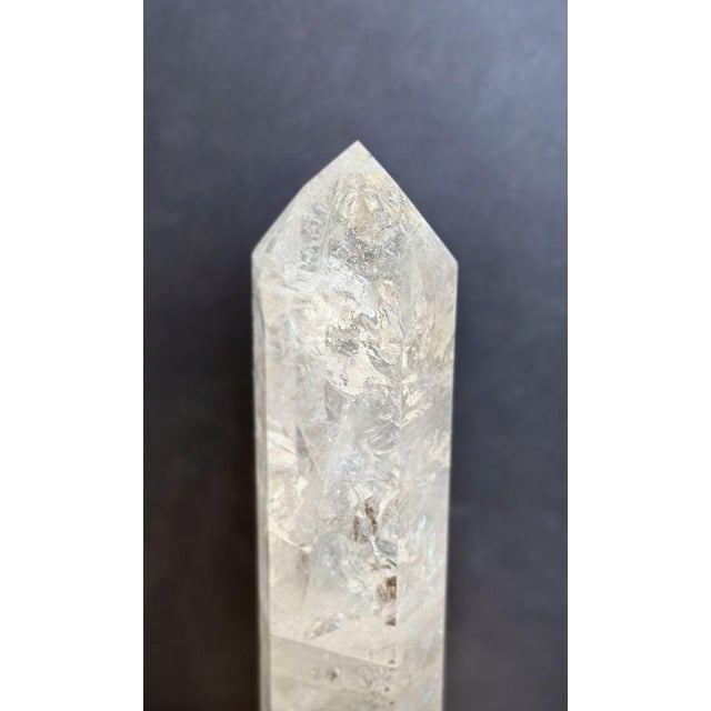 A pair of vintage rock crystal tower points, each standing gracefully on a giltwood hexagon base. Made in the USA in the...