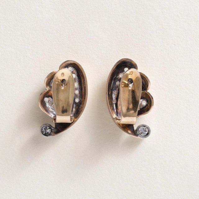 Mid 20th Century Mid 20th Century Retro Two-Toned 18k/Plat 0.50 Carat Diamond Leaf Earrings, A Pair For Sale - Image 5 of 7
