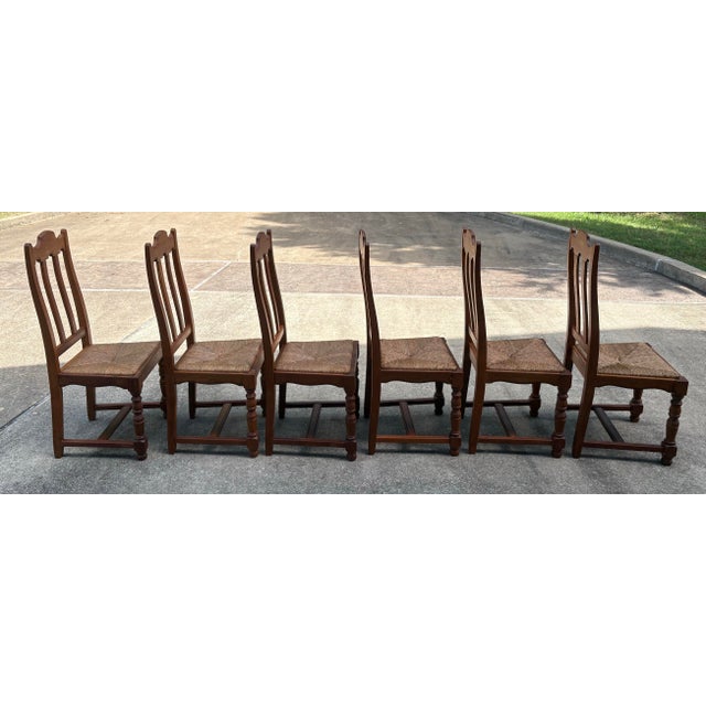 French Country Dining Chairs With Rush Seats - Set of 6 For Sale - Image 9 of 10