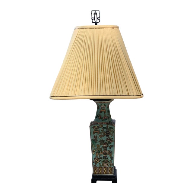 Antique 19c Chinese Famille Rose square porcelain vase lamp. This beautiful piece was converted to a lamp with beautiful...