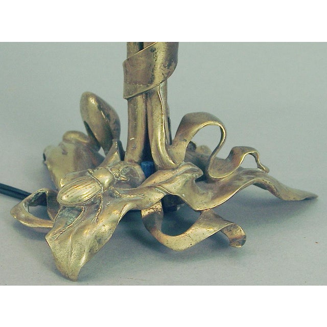 Metal Antique Ca. 1900 Art Nouveau All Brass Table Lamp, Floral Motif For Sale - Image 7 of 11