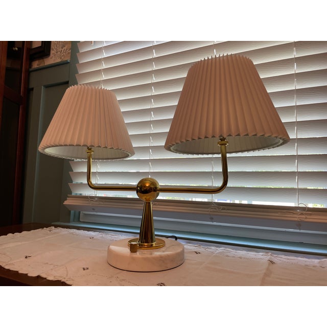 Authentic Jonathan Adler Milano Brass & Carrara Marble 2-Arm Lamp For Sale - Image 11 of 17