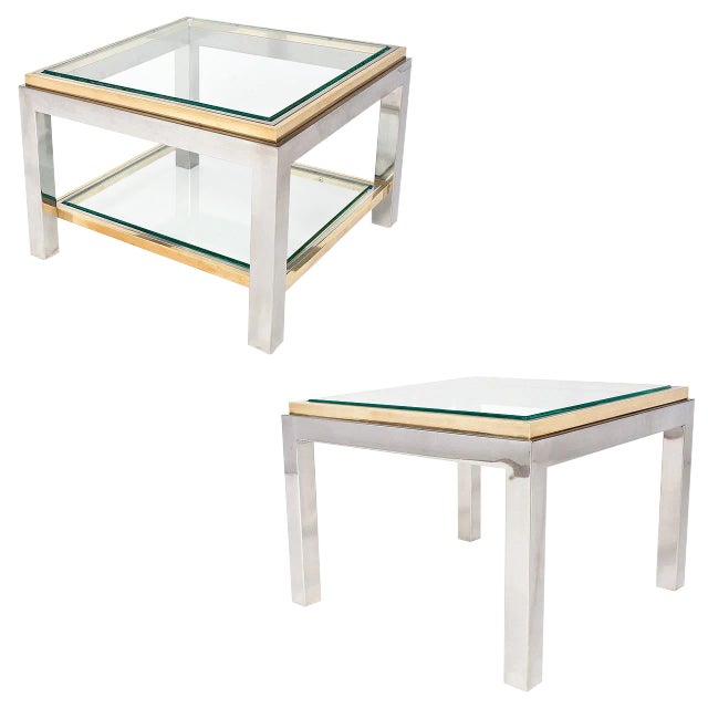 French Set of Chrome and Brass Side Tables For Sale