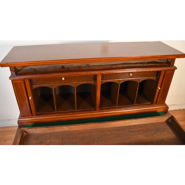 1910s Antique English Sheraton Mahogany Inlaid Writing Secretary Tambour Desk. For Sale - Image 14 of 18