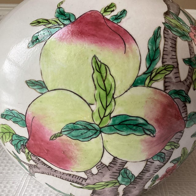 VTG Chinese Famille-Rose Peach & Bat Design Porcelain Vase 14" T. For Sale - Image 4 of 10