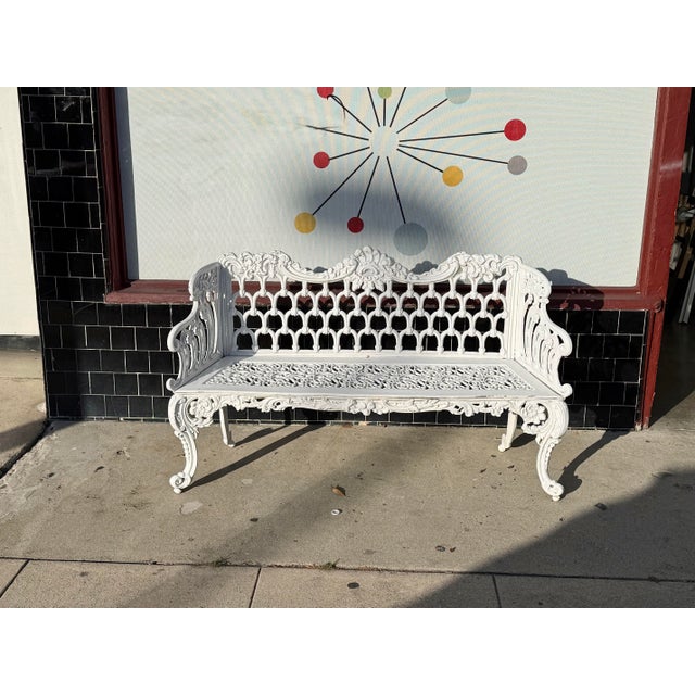 Metal Vintage Cast Aluminum Outdoor Bench For Sale - Image 7 of 10