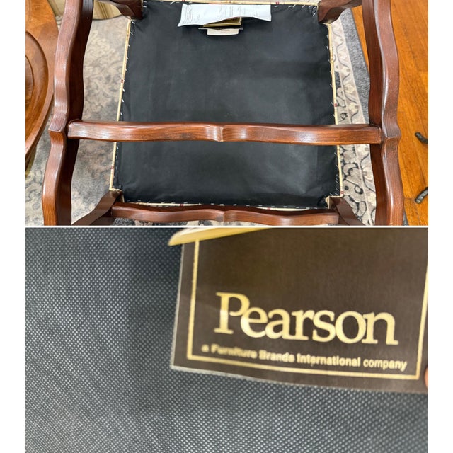 Pair of Pearson Furniture Armchairs – Striped Upholstery & Curved Silhouette For Sale - Image 12 of 12