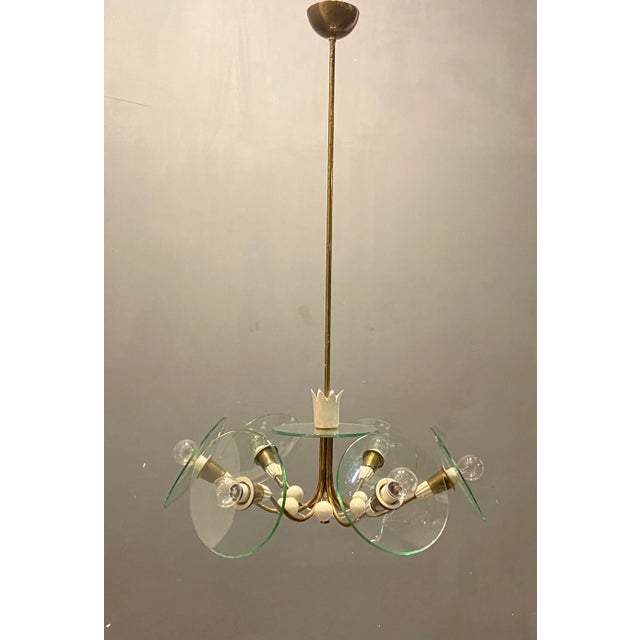 Brass Glass Chandelier by Pietro Chiesa for Fontana Arte, 1940s For Sale - Image 10 of 10