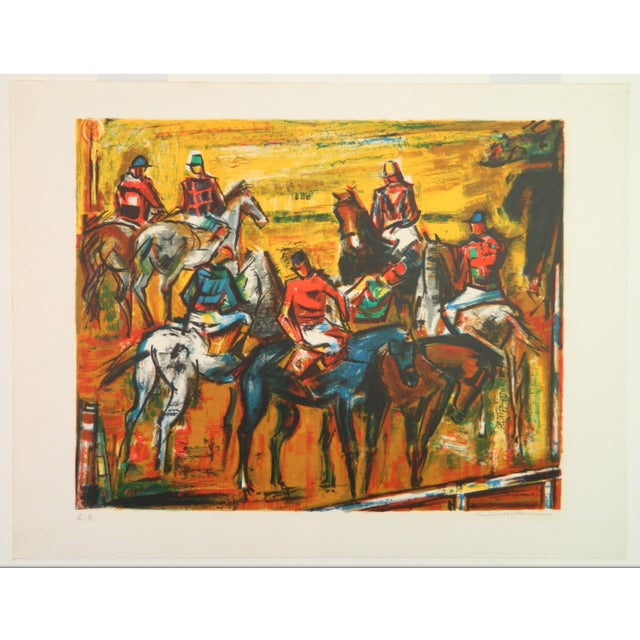 Rodolphe Caillaux (1904-1989) ''Le Course'', MCM equestrian lithograph from an edition of 50. 16 1/4 x 20 1/4' (image) ....