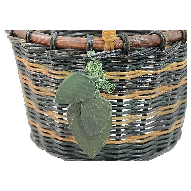 Rustic Green Woven Rattan Basket For Sale - Image 3 of 7