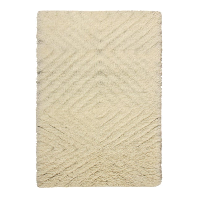 Rug & Kilim's Contemporary High Pile Rug in Beige With Geometric Design For Sale