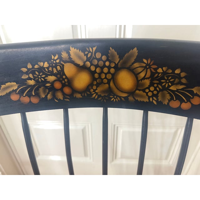 1980s Nichols & Stone Hand-Painted Windsor Rocking Chair, Black & Gold Stencil, Gardner Massachusetts For Sale - Image 12 of 13