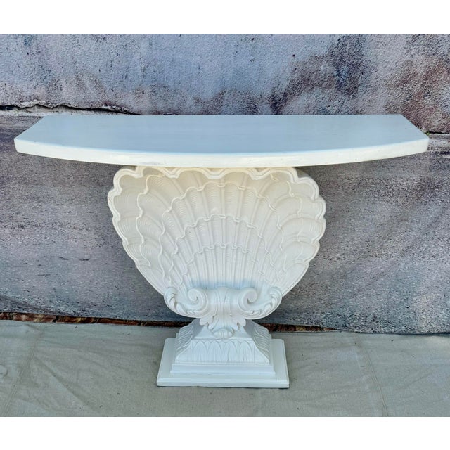 White Shell Form Hollywood Regency Console Table | Chairish