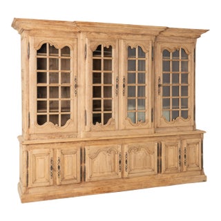 20th Century Bleached Oak Large French Bookcase Display Cabinet For Sale