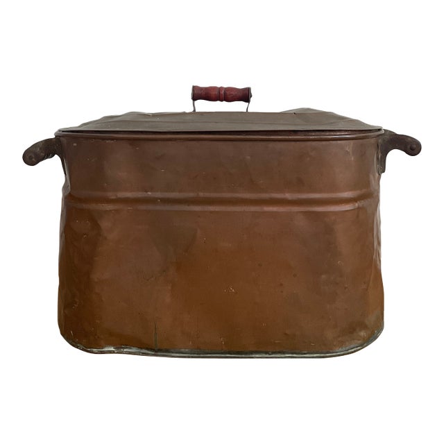 Antique Copper Boiler Tub With Lid For Sale
