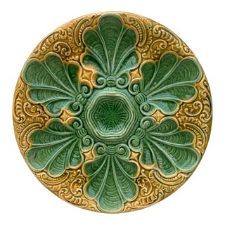 19th Century Green & Yellow Majolica Oyster Plate For Sale