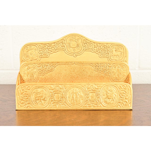 Tiffany Studios New York Zodiac Pattern Bronze Doré Letter Rack For Sale - Image 14 of 14