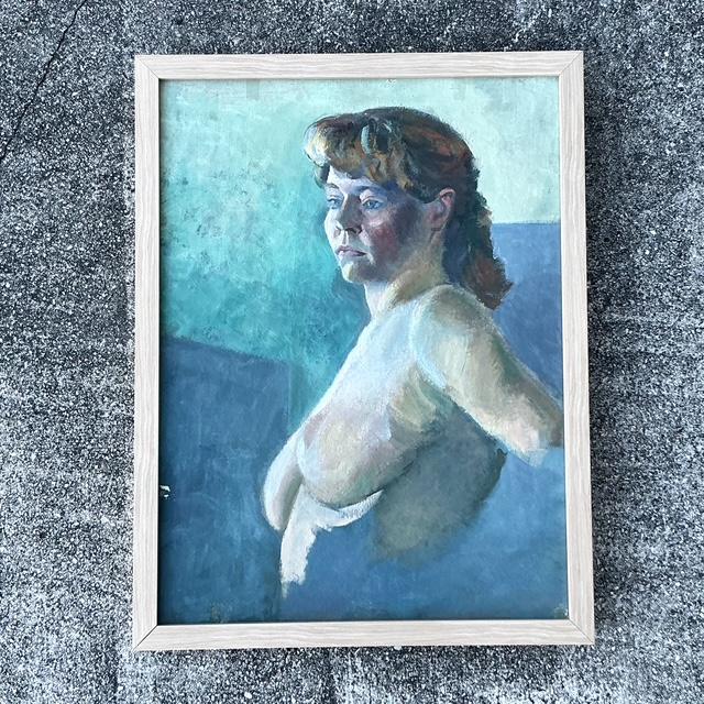 Mid-Century Modern Vintage Original Nude Portrait Oil on Canvas For Sale - Image 3 of 12