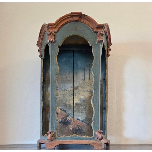 18th Century Italian Venetian Rococo Period Carved Polychrome Painted Wood Niche Shrine For Sale - Image 4 of 18