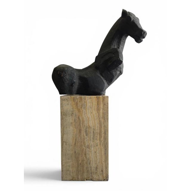 Striking terracotta sculpture of a Greek horse by the Italian sculptor Alfredo Lanz, created during the 1970s and signed...