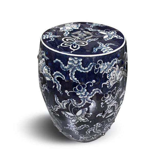 Early 21st Century Early 21st Century Asian Style Navy & White Garden Stool For Sale - Image 5 of 5