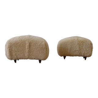 Pair of Sheepskins Footstools, Italy 1950s For Sale