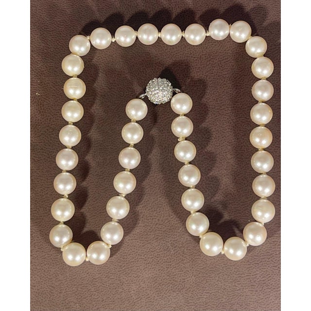 White 41 Round Akoya Pearls Strand Necklace Set in Metal Ball Clasp For Sale - Image 8 of 18