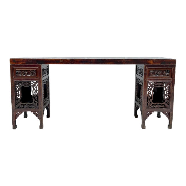 Antique Asian Carved Wood Altar Console Table For Sale