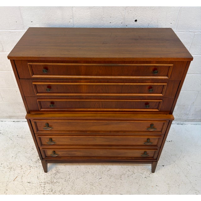 Mid 20th Century Mid-Century Modern Six Drawer Walnut Highboy Dresser For Sale - Image 5 of 15