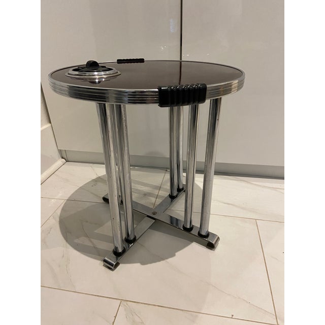 Art Deco Style Vintage Smoking Stand with Removable Ashtray Chrome with Bakelite Accents Base swivels to line up all legs...