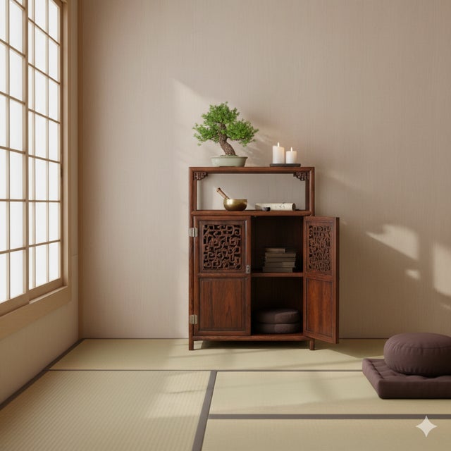 1980s Chinese Open Carving Narrow Wood Grain Brown Side Table Cabinet For Sale - Image 5 of 11