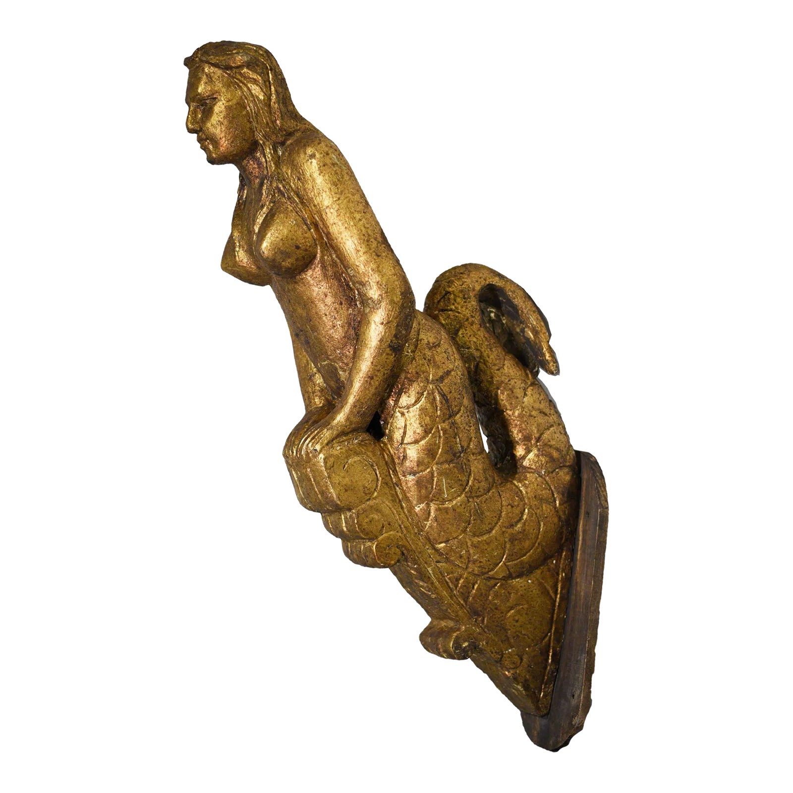 Vintage Carved Wooden Figurehead Gold Leaf Mermaid Bow of the Ship ...