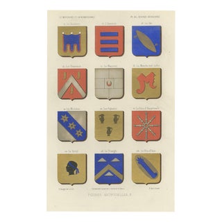 Ferdinand Séré, Artificial Figures in Heraldry, Second Plate, 1851, Chromolithograph For Sale