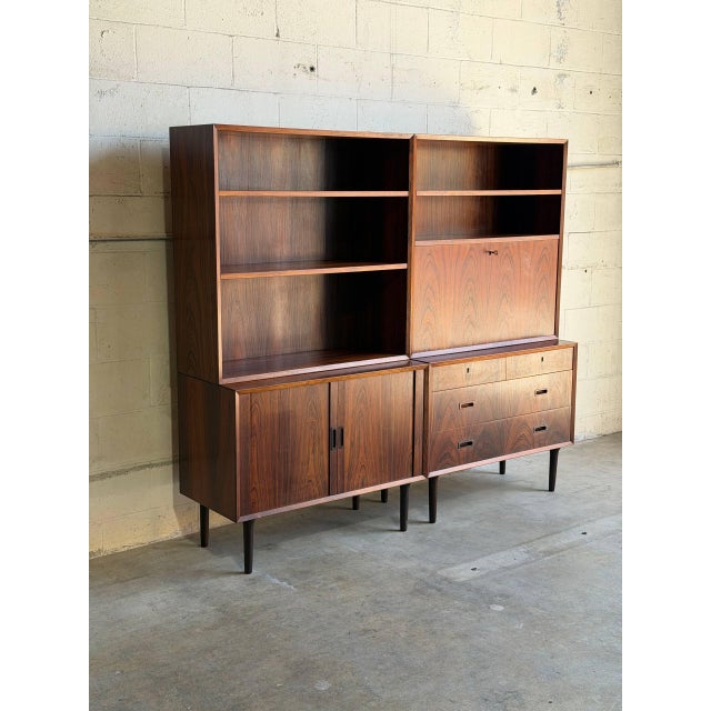 Mid-Century Modern Rosewood Wall Unit Bookcase With Tambour Doors Lyby Møbler Denmark 1960s For Sale - Image 3 of 10