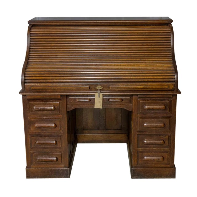 Edwardian Oak Roll Top Desk For Sale