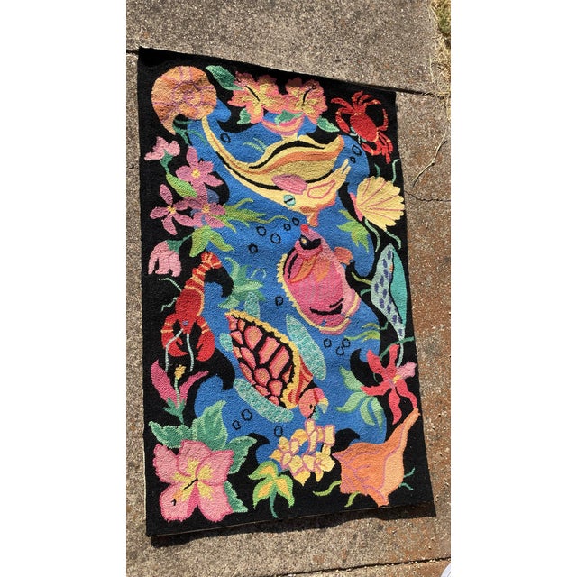 Hand Hooked Wool Under the Sea Rug For Sale - Image 4 of 8