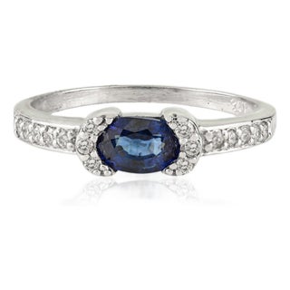 VRJewels 14k White Gold Natural Blue Sapphire & Diamond Engagement Ring for Her Size 5.5 For Sale