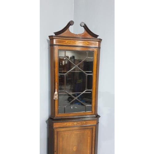 Inlaid Mahogany Corner Cabinet For Sale - Image 6 of 12