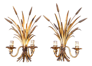 Italian Gilt Metal Wall Sconces with Leaves and Ears of Wheat, 1970s, Set of 2