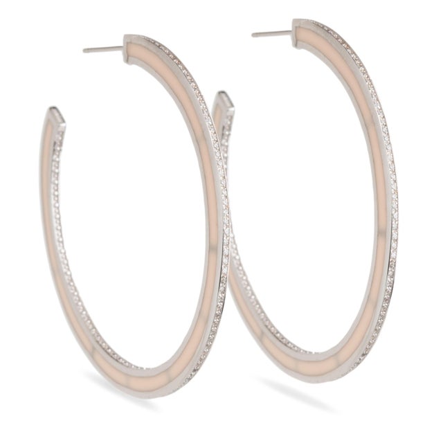 Miriam Salat Classic Skinny Hoops Earrings Resin, Sterling Silver & White Topaz For Sale - Image 11 of 18