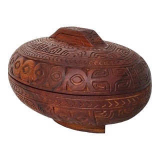 Handcarved Oceanic Wood Tureen For Sale