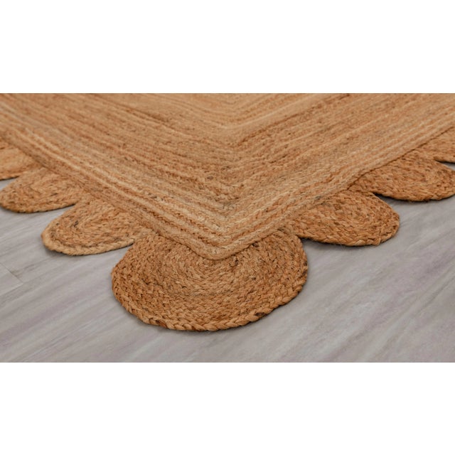 Natural Color Jute Scallop Handmade Rug - 5'x8' For Sale - Image 4 of 12