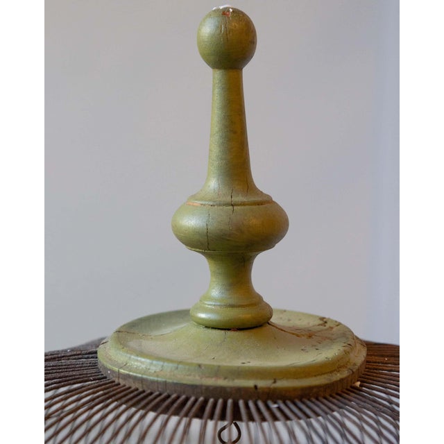 Wood Late 19th-Century Green-Painted Wooden Birdcage For Sale - Image 7 of 8